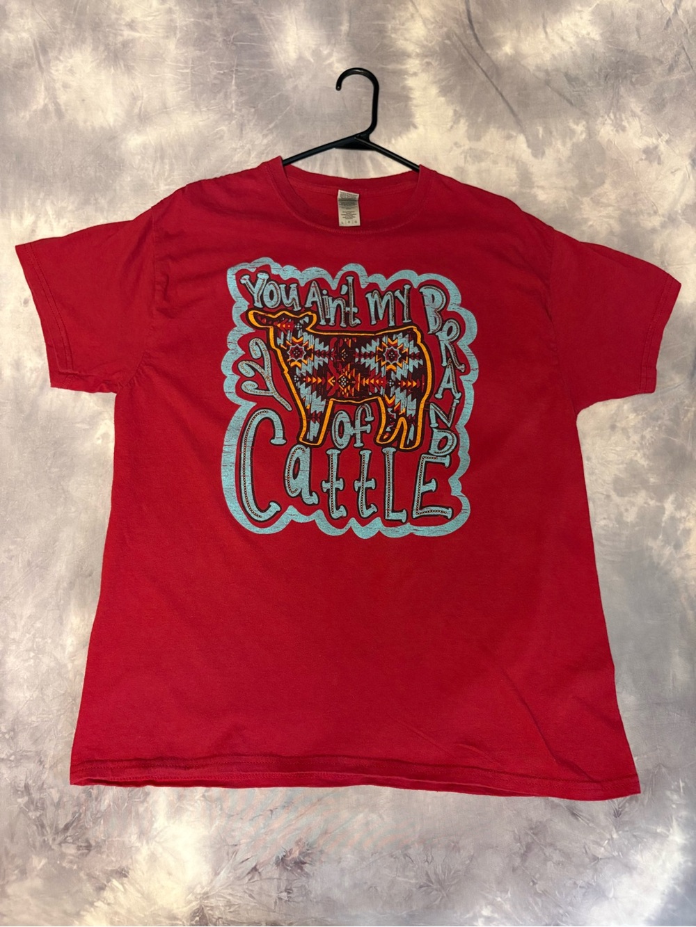 Gildan Red Tee with Western Graphic Accent “ You Aint My Brand of Cattle”